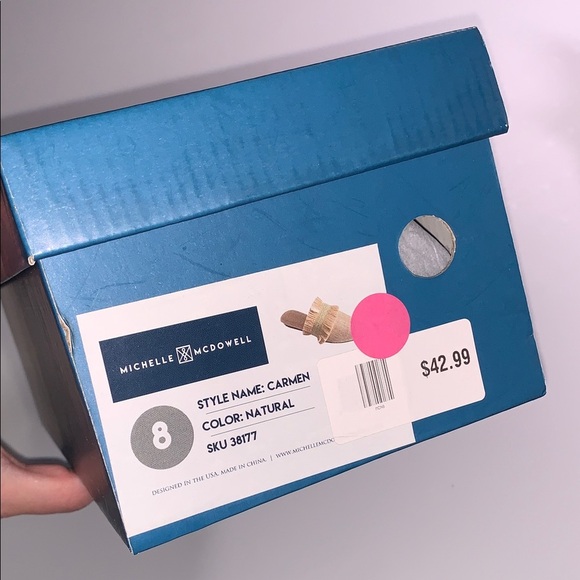 Michelle McDowell Carmen Natural Tan Woven Raffia Gold Mules Slip On Fringe 8 - Picture 11 of 11